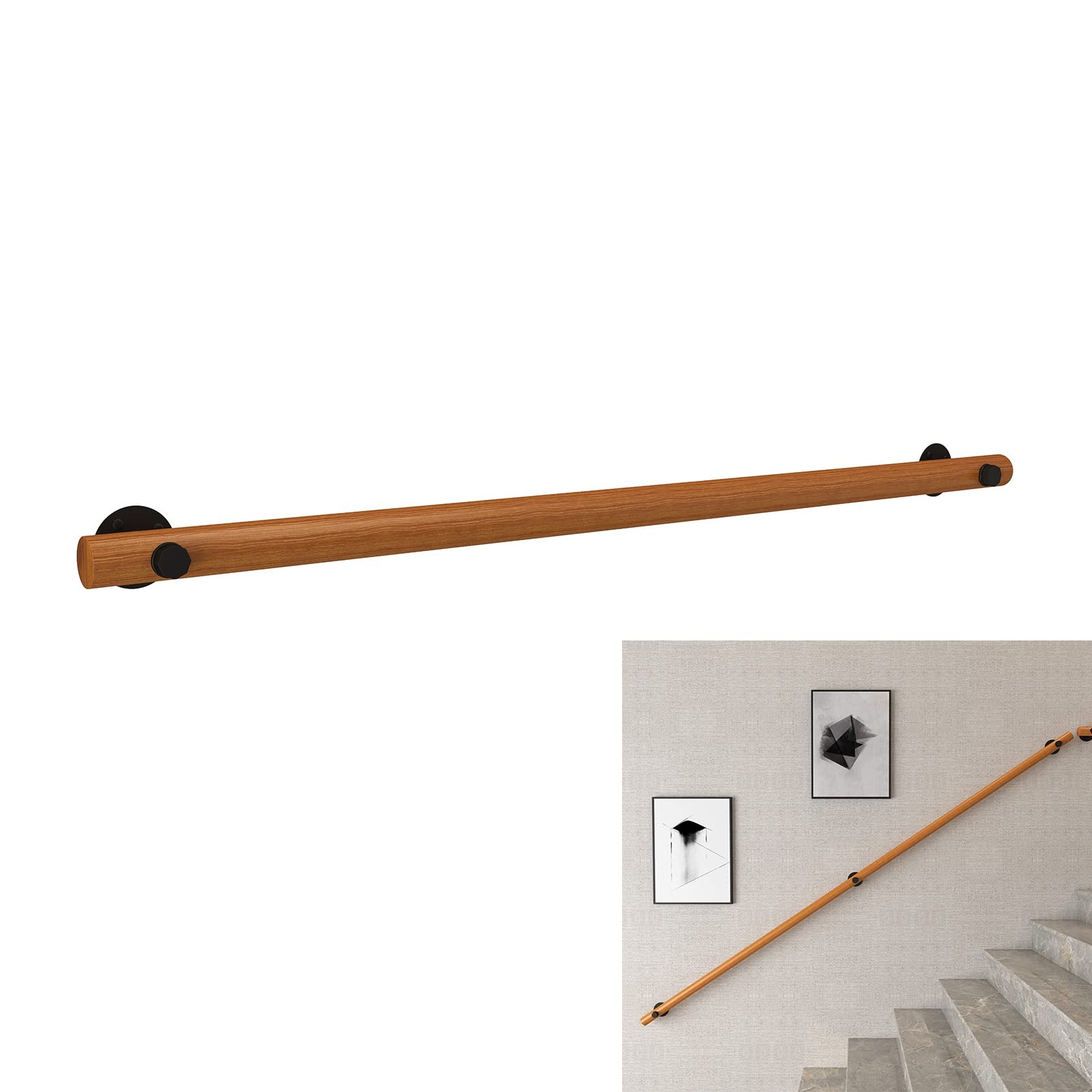 Rampe d'escalier rustique avec tige de soutien en bois