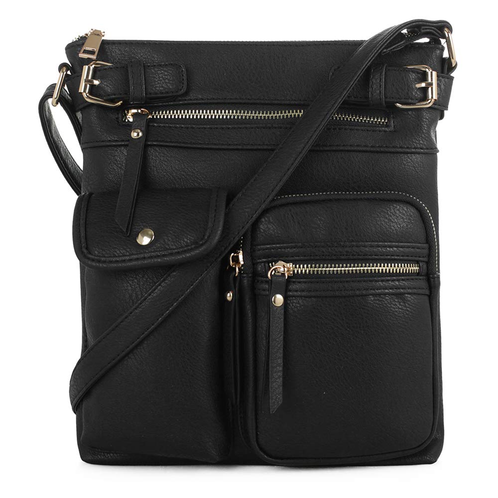SG SUGUKatie Lightweight Medium Crossbody Bag Shoulder Bag with Multi Pocket for Women, Black, One Size