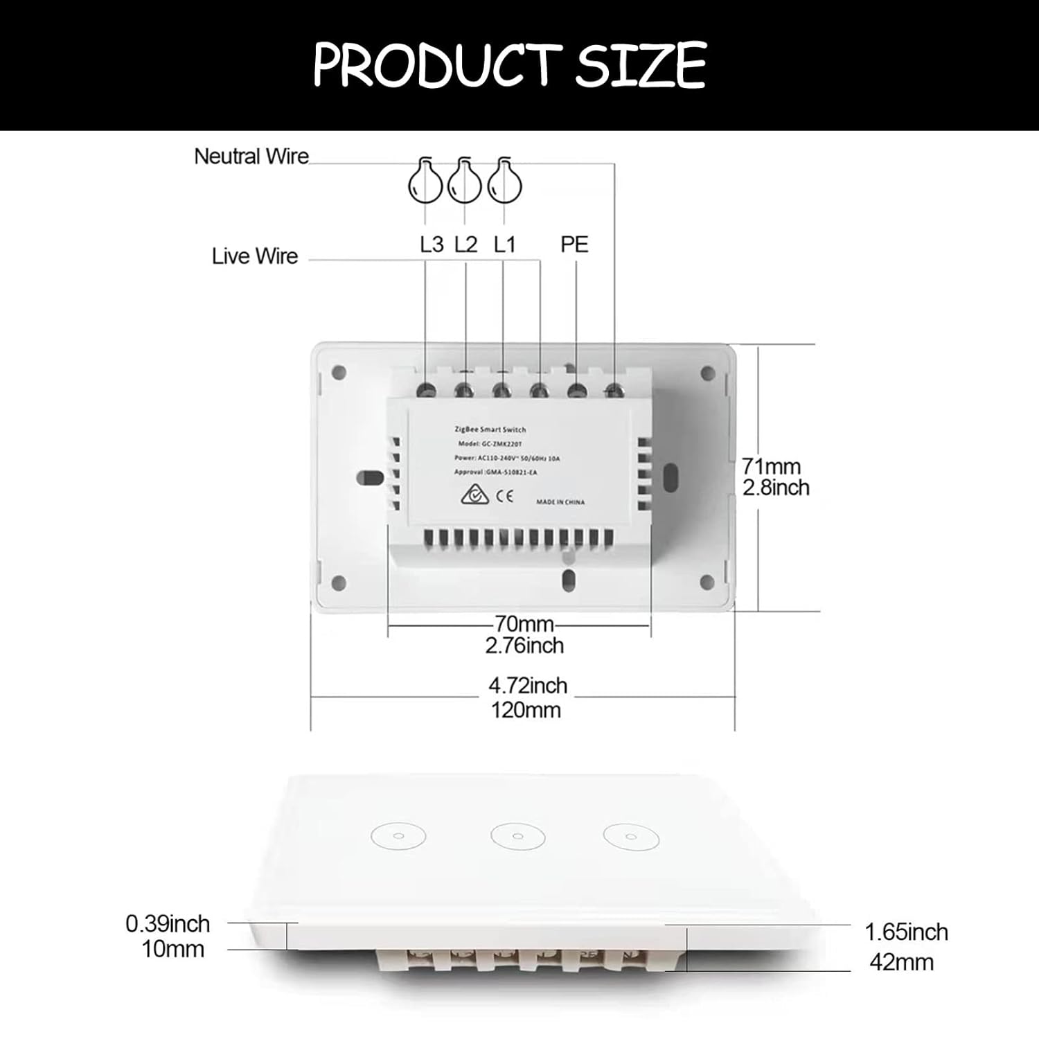 Dimmer Switches for Smart Light Touch Swith 2.4GHz Zigbee 2 Way White Tuya Easy to Install, Us Standard Electrical Light Switch (White 2 Way)