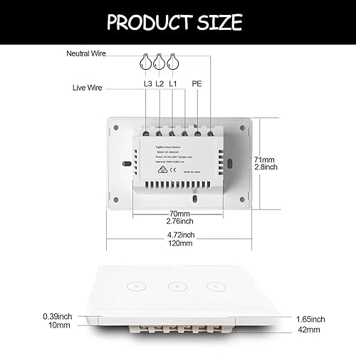 Miniatura 7 de Interruptores de atenuación para luz inteligente táctil Swith 2.4GHz Zigbee 2 Way White Tuya fácil de instalar, interruptor de luz eléctrica