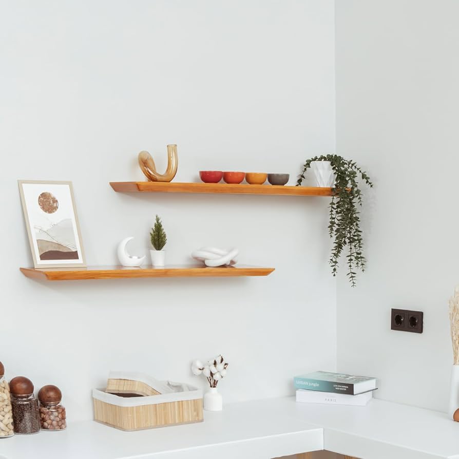 Amazon.co.jp: 壁用フローティングシェルフ - パイン無垢材