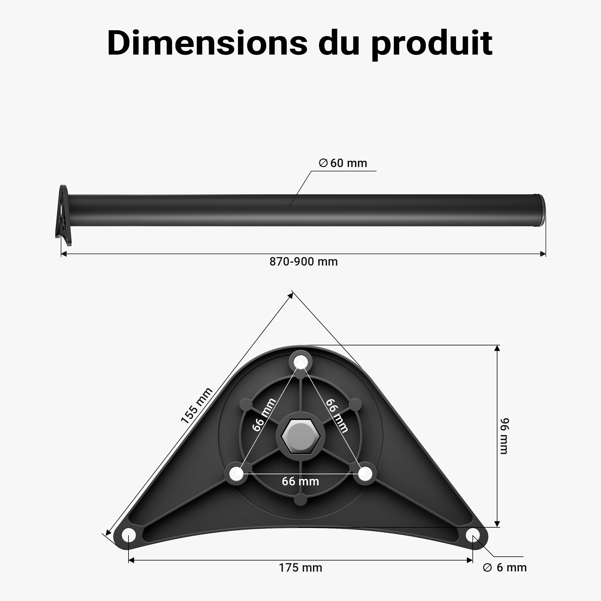 WilTec Lot de 4X Pied de Table V1-60 x 60 x 870 mm/Ø 60 mm - en Acier Inoxydable - Couleur Noire - Piètement Support de Bureau Réglable pour Plan de Travail Salle à Manger