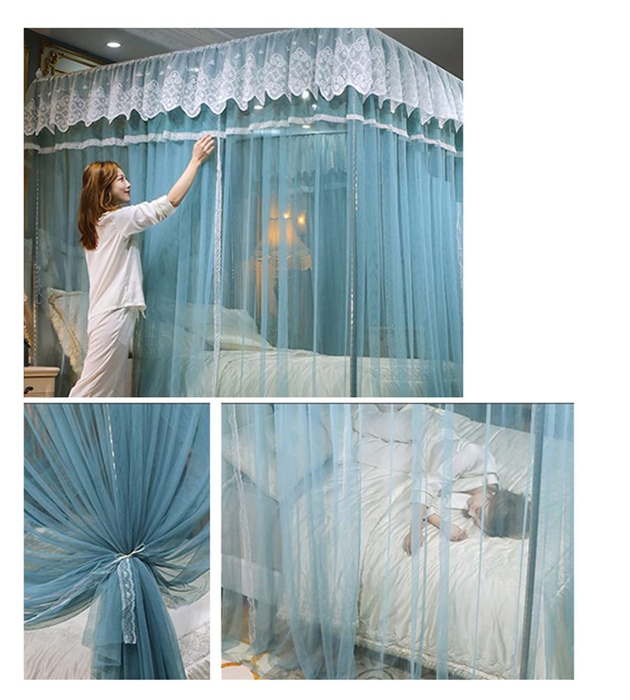 Generisch Elegancka moskitiera na łóżko księżniczki ze stojakiem ze stali nierdzewnej – poszewka koronkowa do pokoju dziecięcego, niebieska, 150 x 200 cm, idealna dekoracja sypialni na słodkie sny