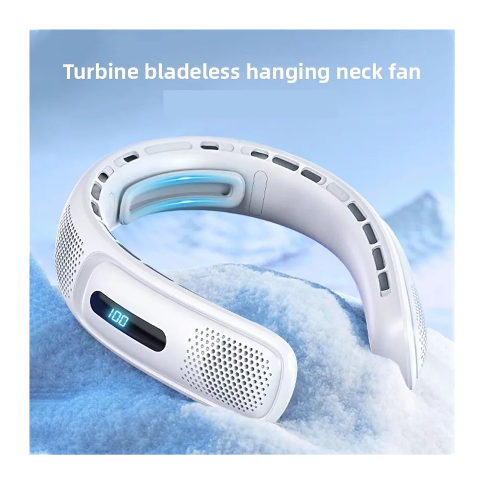 Generico Ventilatore Da Collo USB Portatile Con Display Digitale Silenzioso | Ufficio, viaggio, palestra, schermo digitale, 4000mAh(White)