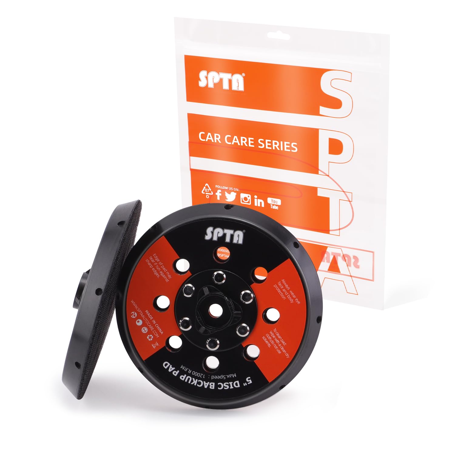 SPTA 2Pcs 5" Universal Dual Action Backing Plate, Backing Plate for DA Polisher,Hook & Loop, 5/16" Thread,Fits DA Polishers Up to 12,000 OPM, Sand, Buff, Polish & Finish (5 Inch (125mm))