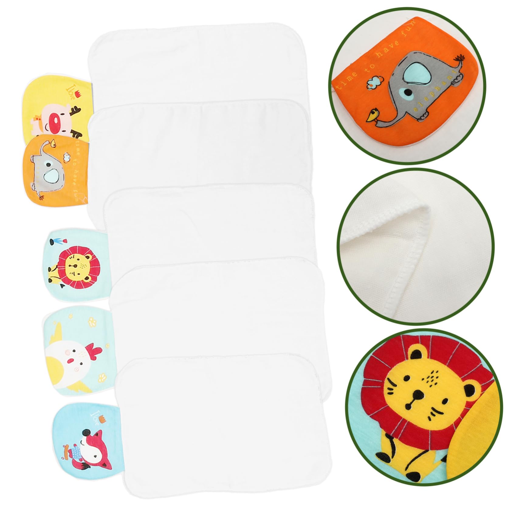 UPKOCH 15piezas Toallas Absorbentes para Bebés De Algodón De Diseño Adorable Ciervo León Elefante Pollito para Jugar y Hacer Ejercicio