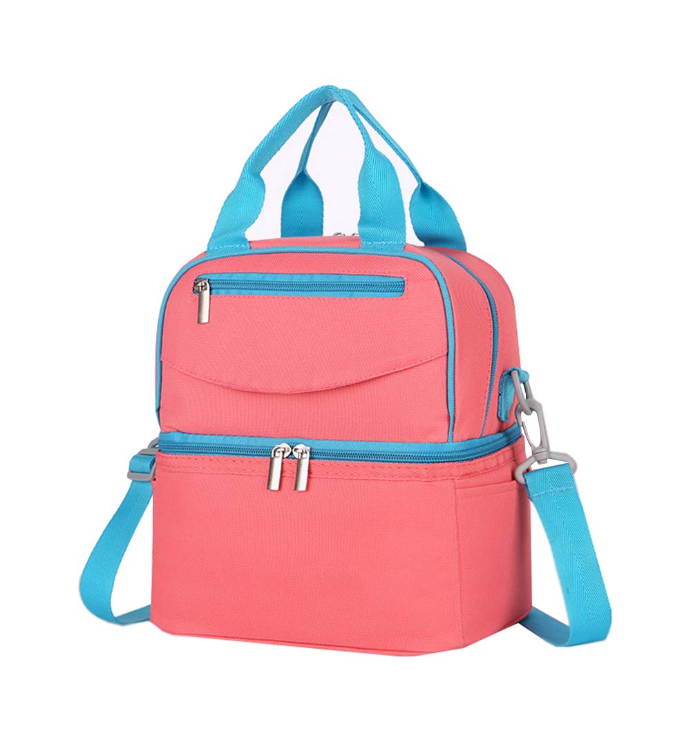 Meichoon Baby Bottle Tote Bags Cooler Backpack Large Capacity Storage, Keep Breast Milk Medicinal Material Cold Portable Thermal Insulated Lunch Box Mommy Travel Bookbag XC02 Pink