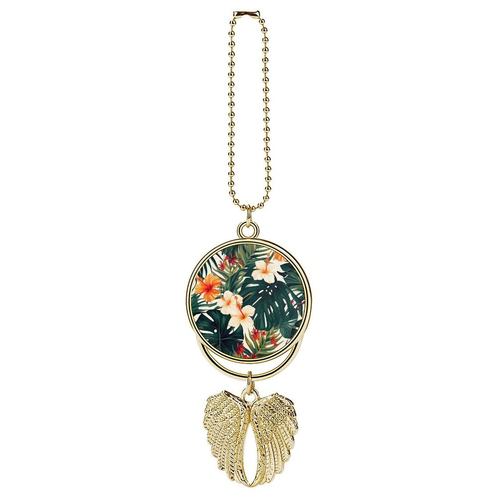 Tropical Summer Hawaiian Flower Palm Leaves Car Charm Alloy Car Rear View Mirrors Hanging Ornaments Stylish Car Pendant Funny Auto Hanging Accessories Car Hanging Ornaments Gift for Women Men