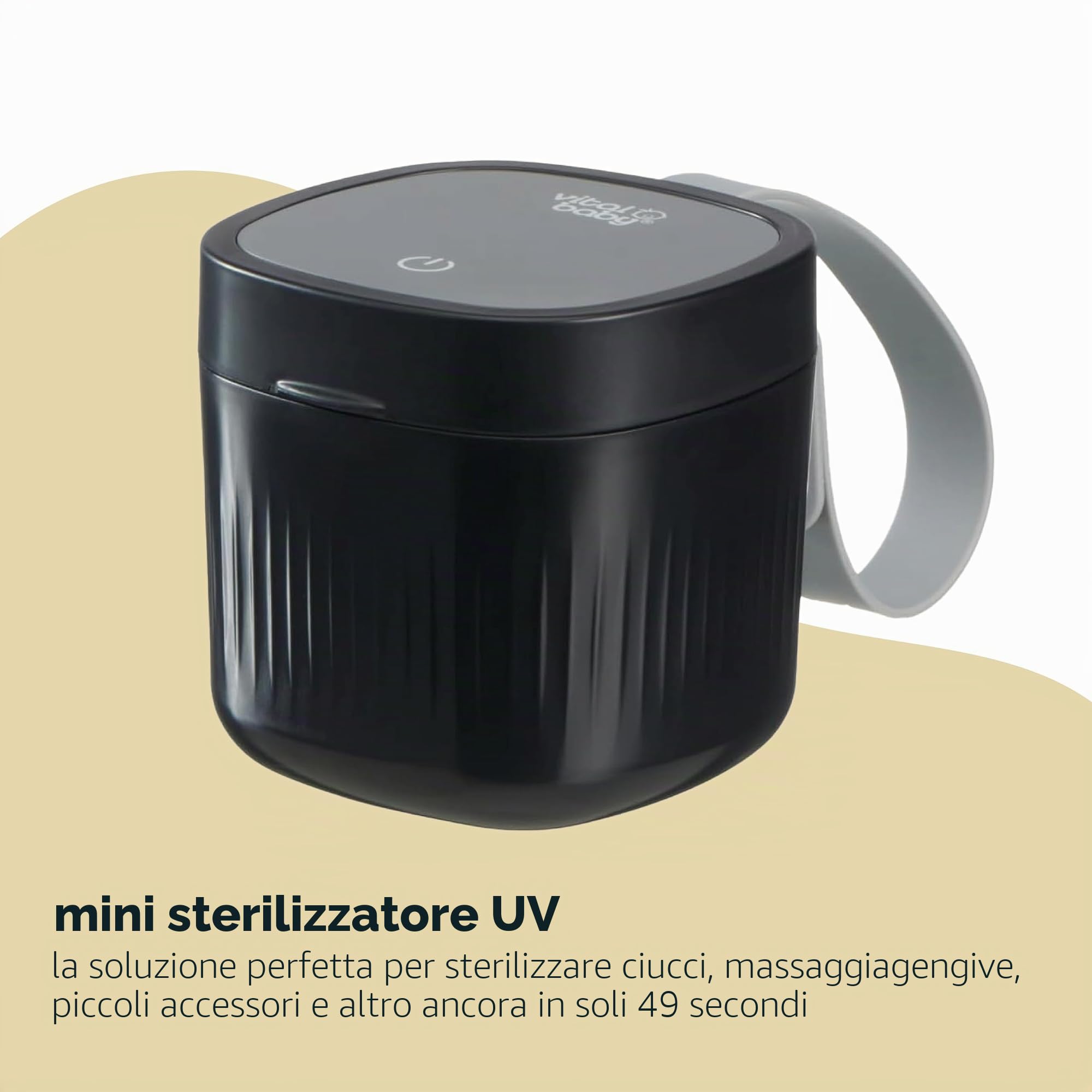 Vital Baby Nurture Mini sterilizzatore UV uccide il 99,99% dei germi in 49 secondi per succhietti, massaggiagengive, accessori portatili, ricaricabili, senza sostanze chimiche, onice nero