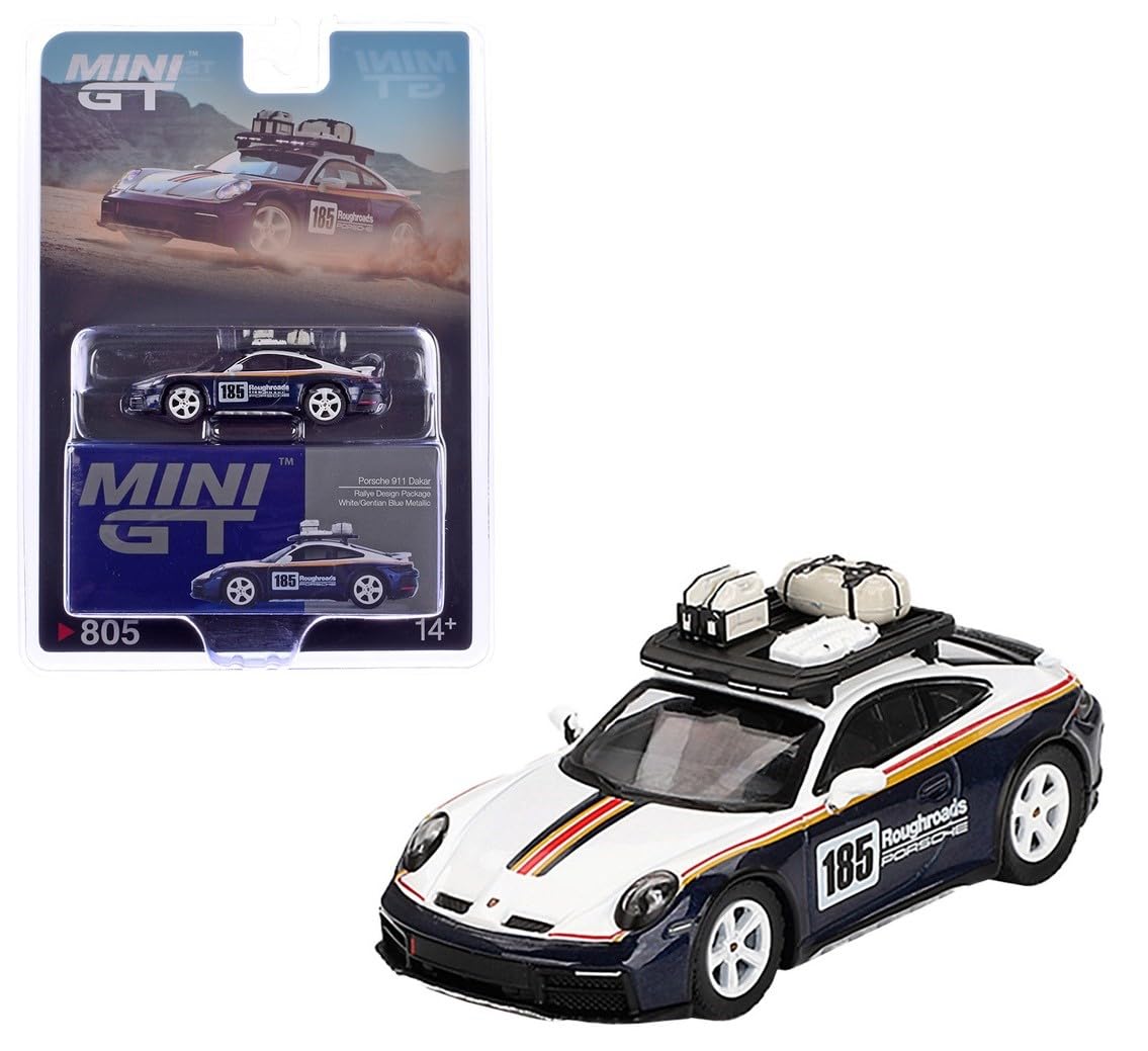 Diecast Collectibles Model Car Compatible with Mini GT 1:64 Porsche 911 Dakar Rallye Design Package White/Gentian Blue Metallic Limited Edition