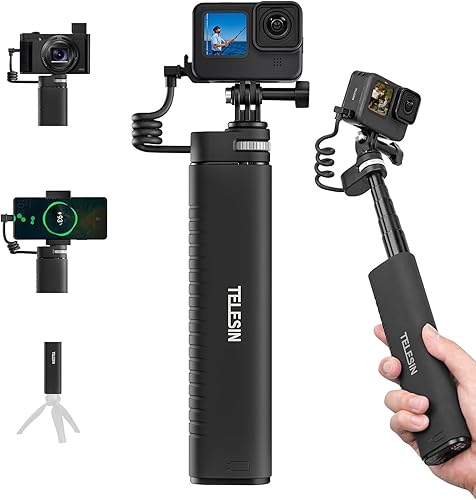 Miniatura 1 de TELESIN Power Grip - Manipulador de palo selfie de extensión de 35.4 pulgadas para teléfono GoPro cámara sin espejo, estación de carga de batería