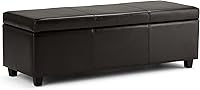SimpliHome Avalon 48-Inch Vegan Leather Storage Ottoman Bench - Lift-Top, High-Density Foam, Tanners Brown Contemporary Design