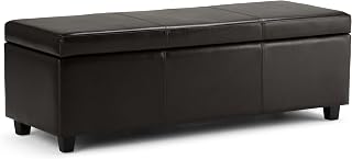 SimpliHome Avalon 48-Inch Vegan Leather Storage Ottoman Bench - Lift-Top, High-Density Foam, Tanners Brown Contemporary Design