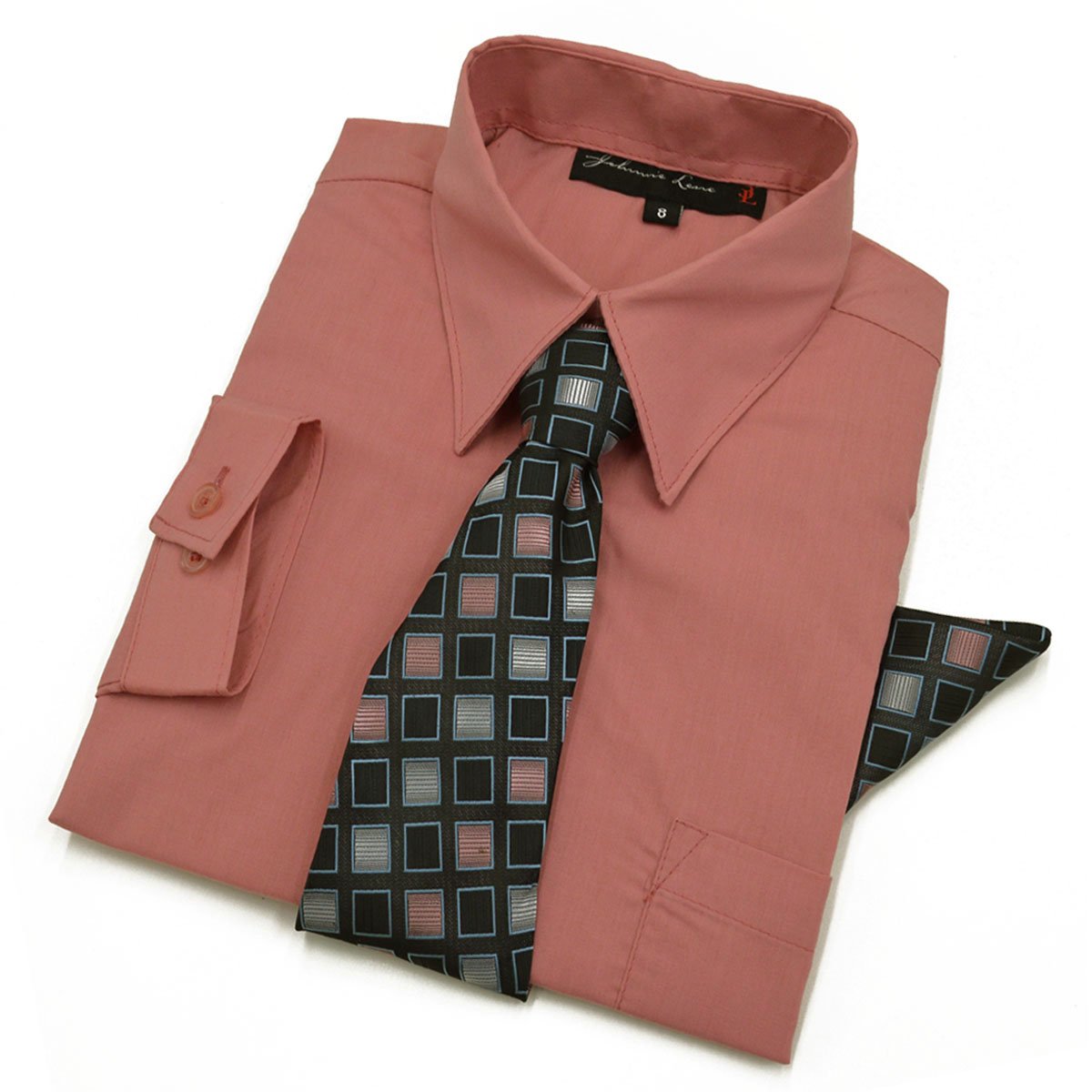 Boys Long Sleeve Dress Shirt with Tie and Handkerchief