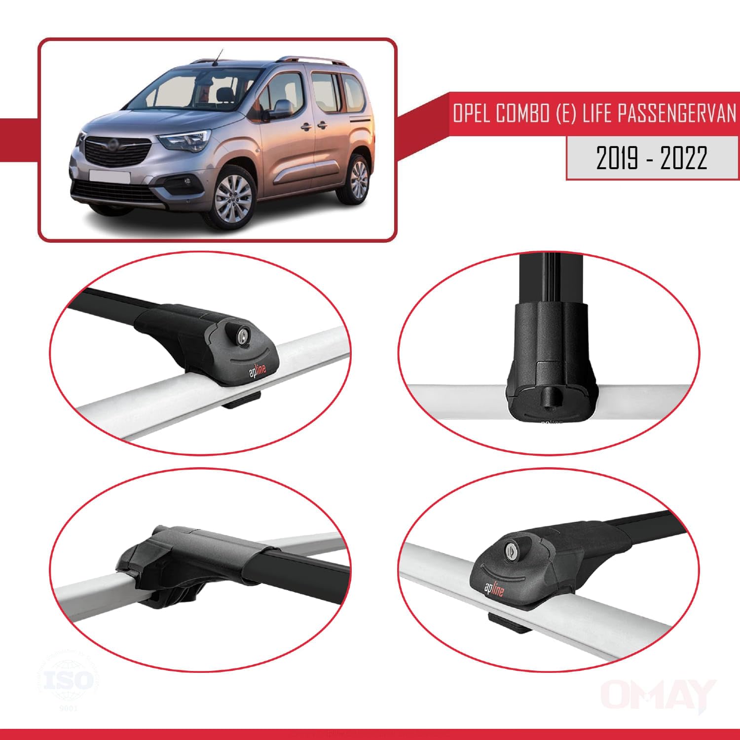 Omay Kompatybilny z Opel Combo (E) Life PASSENGERVAN 2019-2023 Bagażnik dachowy ACE-1, bagażnik dachowy, czarny