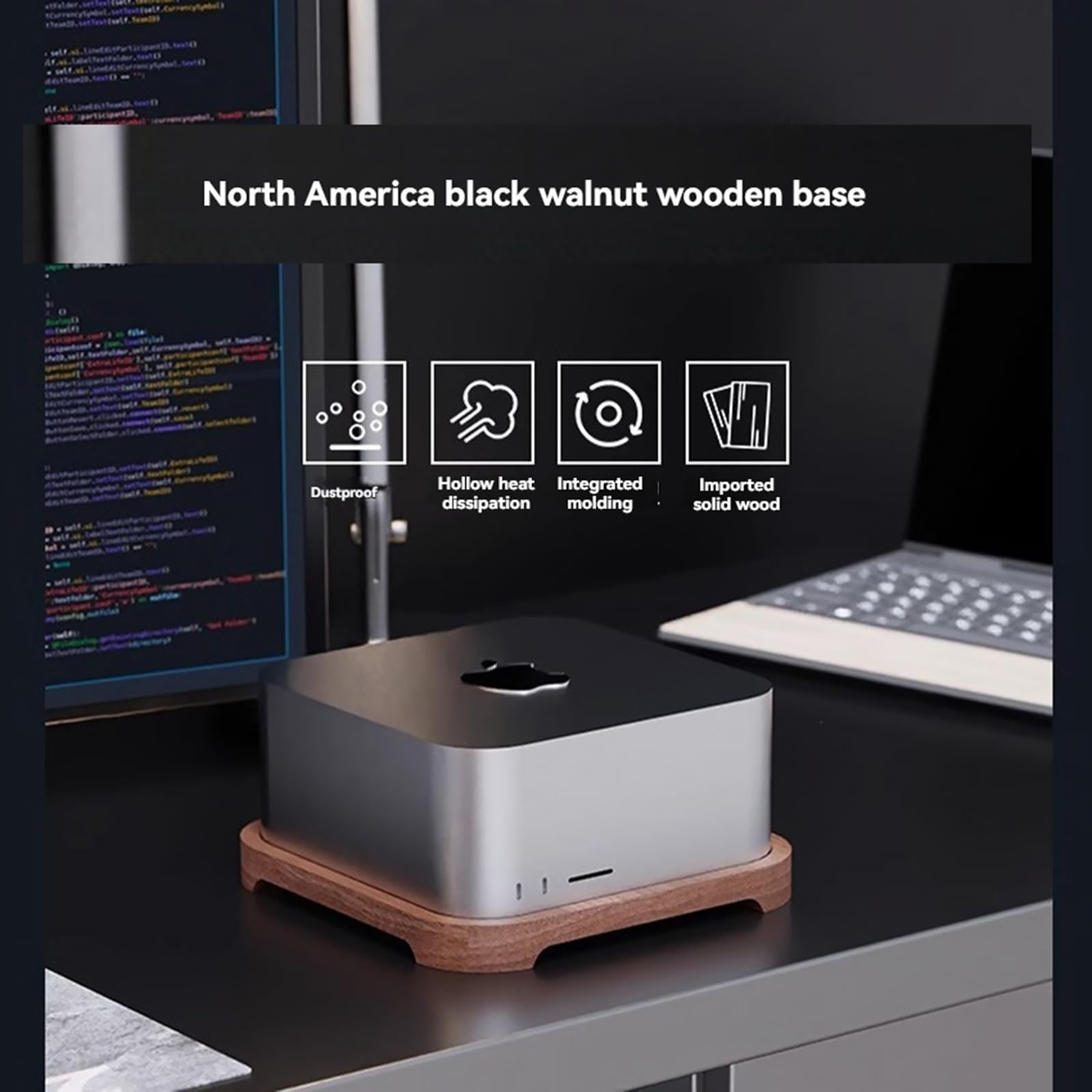 Supporto in noce compatibile con Apple Mac Studio M2 Series, staffa di raffreddamento da tavolo con filtro antipolvere per accessori per laptop Mac Studio