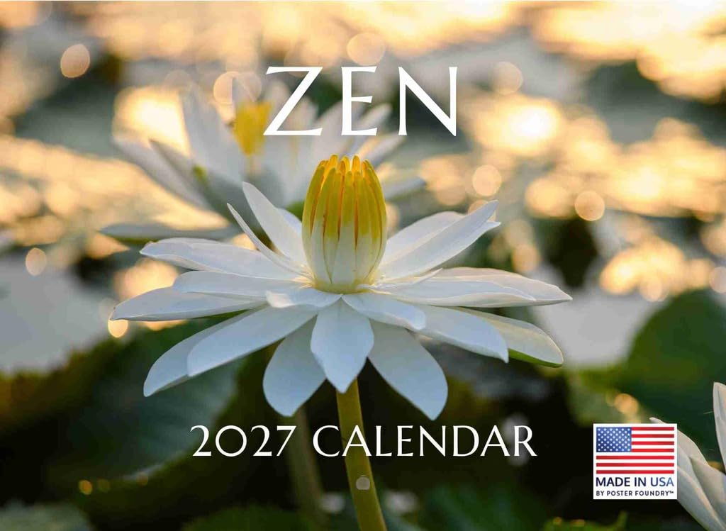Zen Calendar 2027 Lotus Flower Peace Calm 12 Month Monthly Wall Calender — image 1