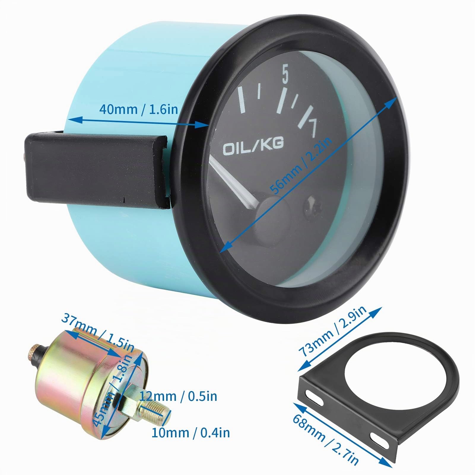 Qiilu Jauge de Pression d'Huile Universelle 12V 0-7kg/cm² 52mm Dia Instrument de Voiture Avec Capteur Lumière LED Blanche