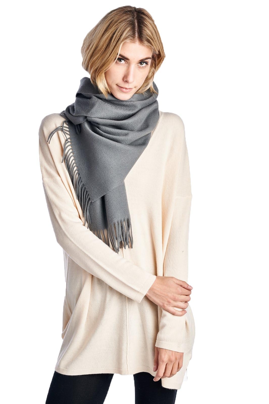 Mariyaab100% Lambswool wool Men and Women Solid Pashmina Scarf, Charcoal-gray, One Size