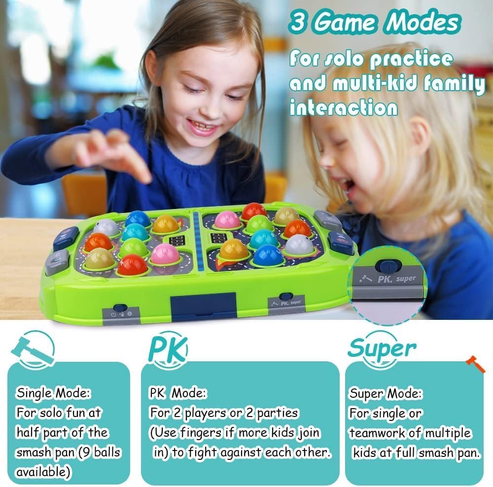 Guffawz Whack-a-Mole Game for Kids Interactive Hammer Toy with Lights & Sounds, PK Mode with 2 Hammers - Image 2