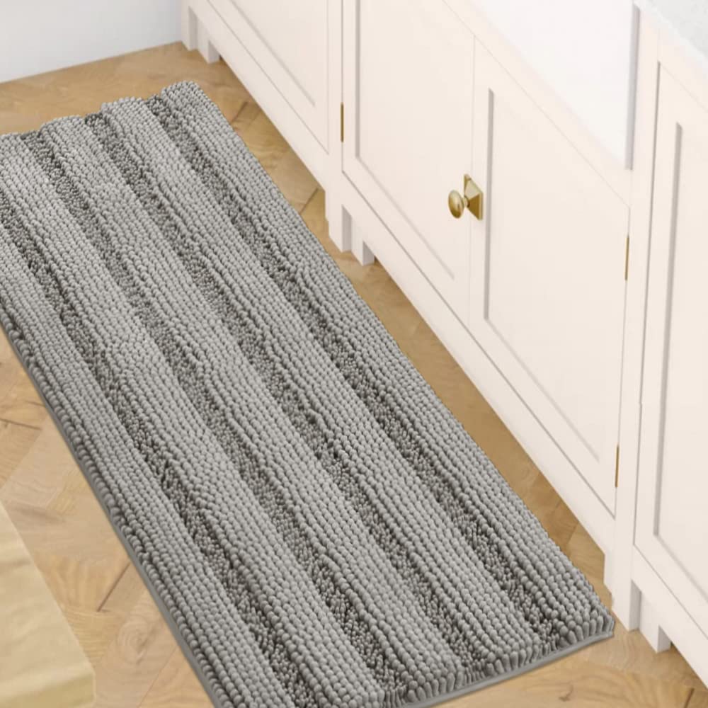 H.VERSAILTEX Bath Rugs for Bathroom Non Slip Bath Mats Extra Thick Chenille Striped Bath Rug Runners 47" x 17" Absorbent Fluffy Soft Shaggy Mats Dry