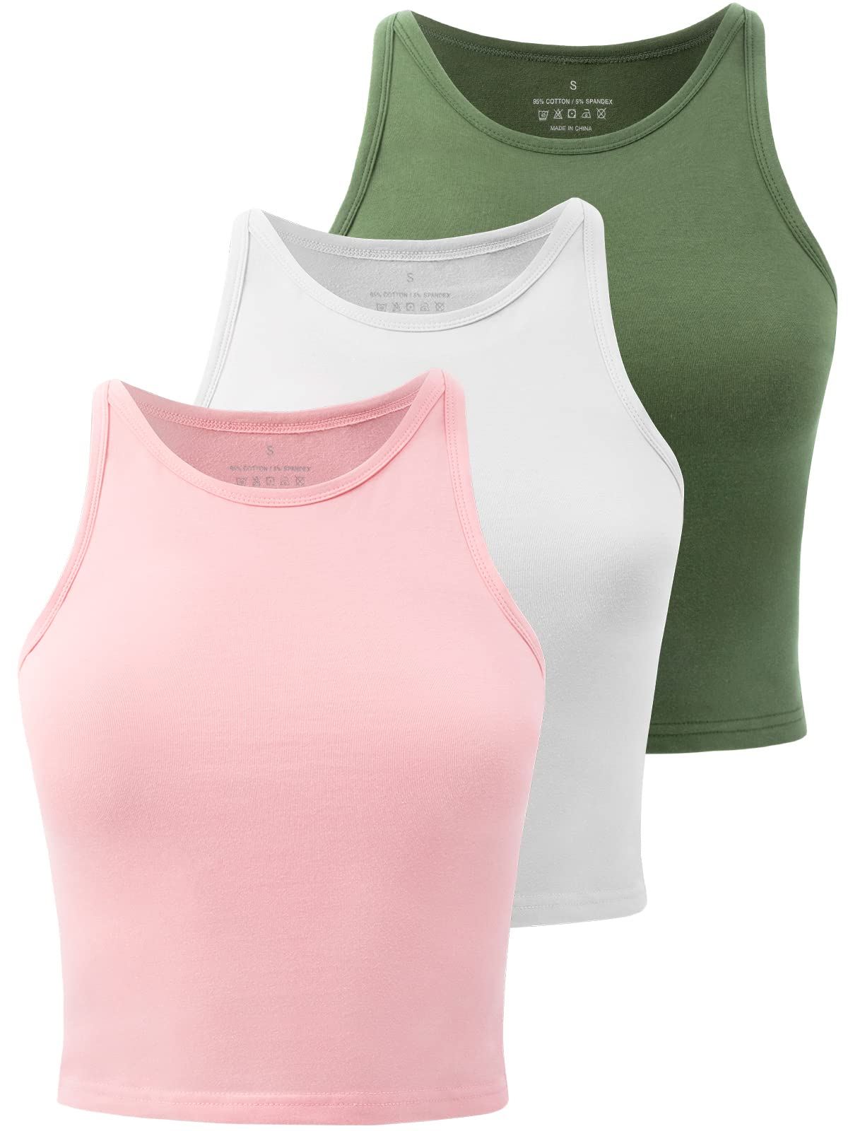 Crop Tops for Women High Neck Tank Top Athletic Cropped Shirts Workout Tanks Gym Clothes 3 Pack