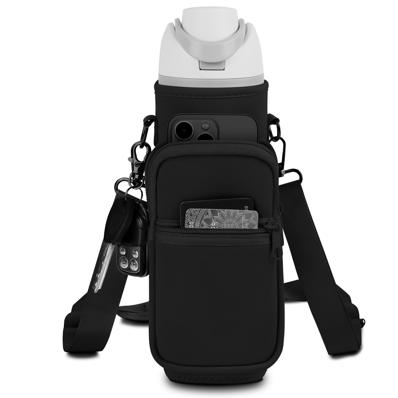 Icesip Water Bottle Carrier For Owala FreeSip 24/32oz - Neoprene Sleeve With Strap & Phone Pocket