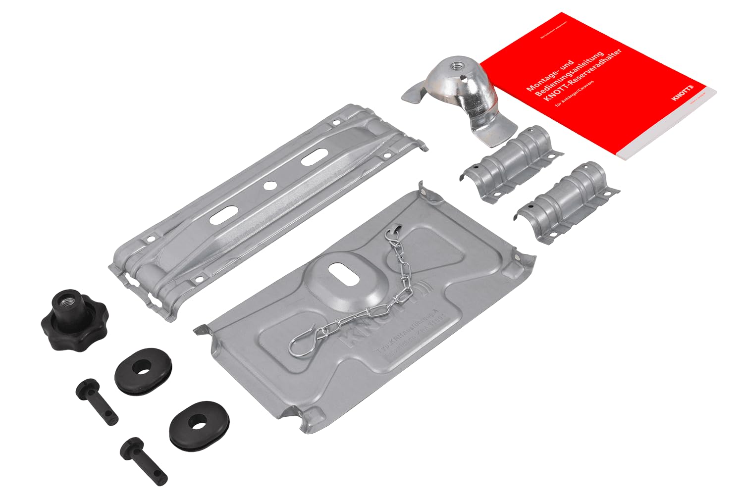 KNOTT Reserveradhalterung für Wohnwagen 1475-1850mm Rahmenbreite, Unterboden-Ersatzradhalter platzsparend aus Stahlrohr für Caravan und Reisemobil