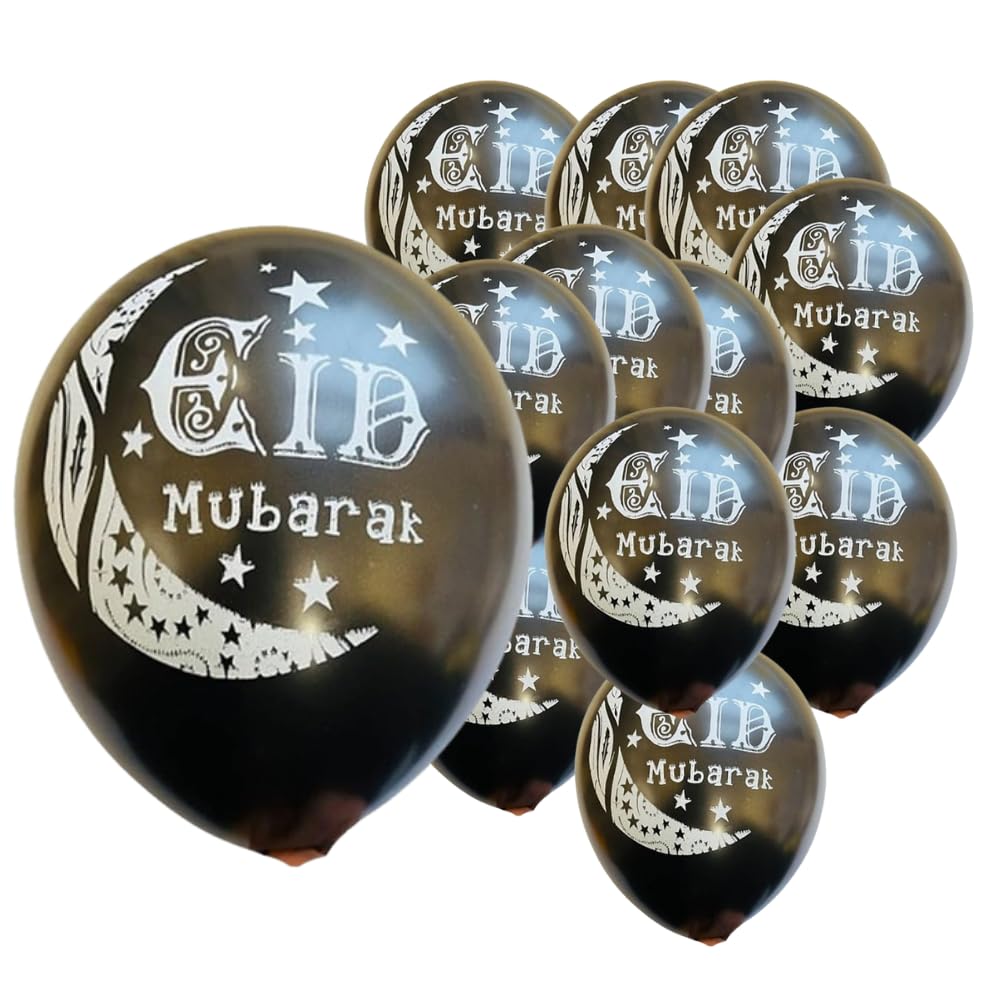 30pcs Black Eid Mubarak Balloons Latex Party Balloons for Eid Decorations Eid Party Décor for Ramadan Eid Mubarak Celebration Muslim Festival Decoration Set