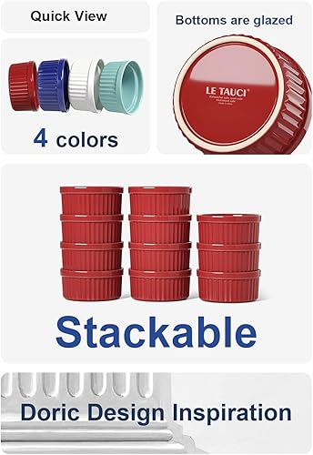 Vista 39 de LE TAUCI - Juego de 6 ramekins de 4 onzas para suflé, salsas de inmersión, pudín, set de 6