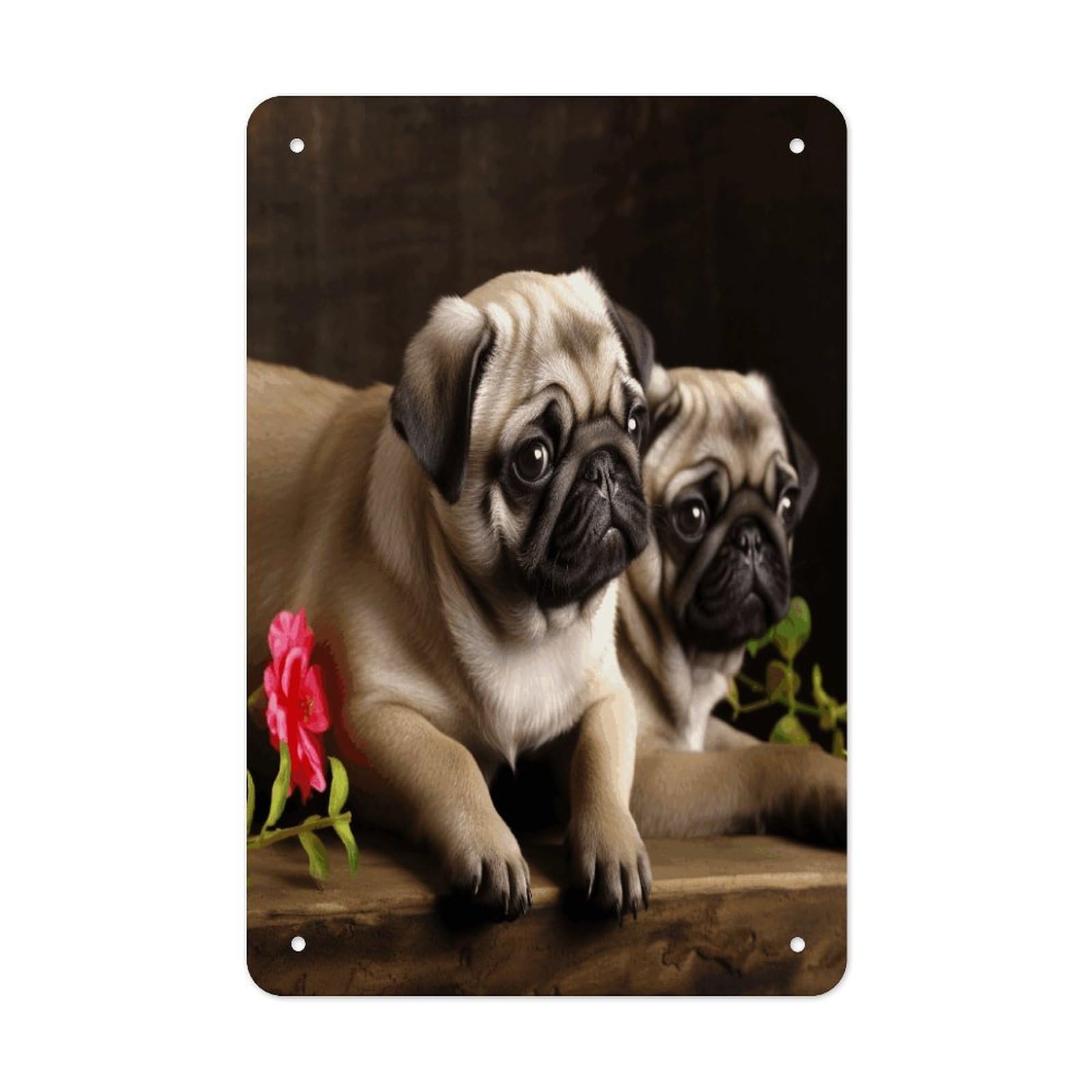 VstaDank Puppys Pug Metal Tin Signs Personalized Wall Art Prints Decoration Art Poster Funny Vintage Tin Sign Iron Sheet Painting Metal Signboard Decor Painting for Wall Decor