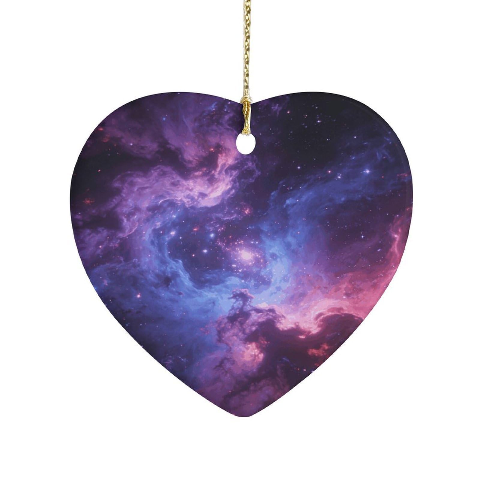 Khauerbc Style Cosmic Nebulaheart Shaped Ceramic Ornament With String,Ceramic Ornament,Two-Sided Printed For Christmas Tree And Holiday Decoration