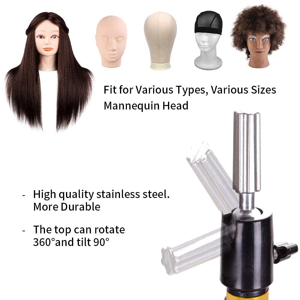 Trépied réglable en acier inoxydable pour perruque de 140 cm avec plateau à outils (tête de mannequin non incluse)