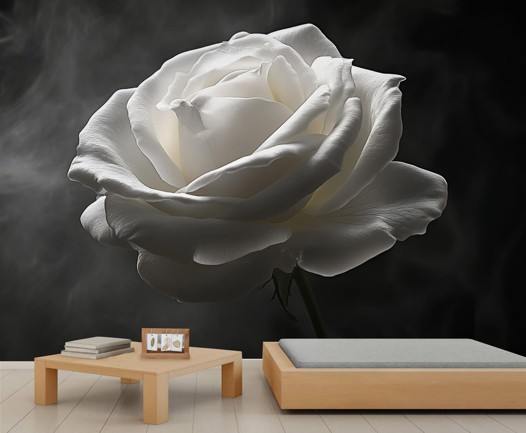 White Roses Wall Mural, Black and White Flowers Mural Wallpaper, 3D Flowers Wallpaper, Large Floral Large Mural for Living Room and Bedroom - 79" x 55" (Not Peel n' Stick)