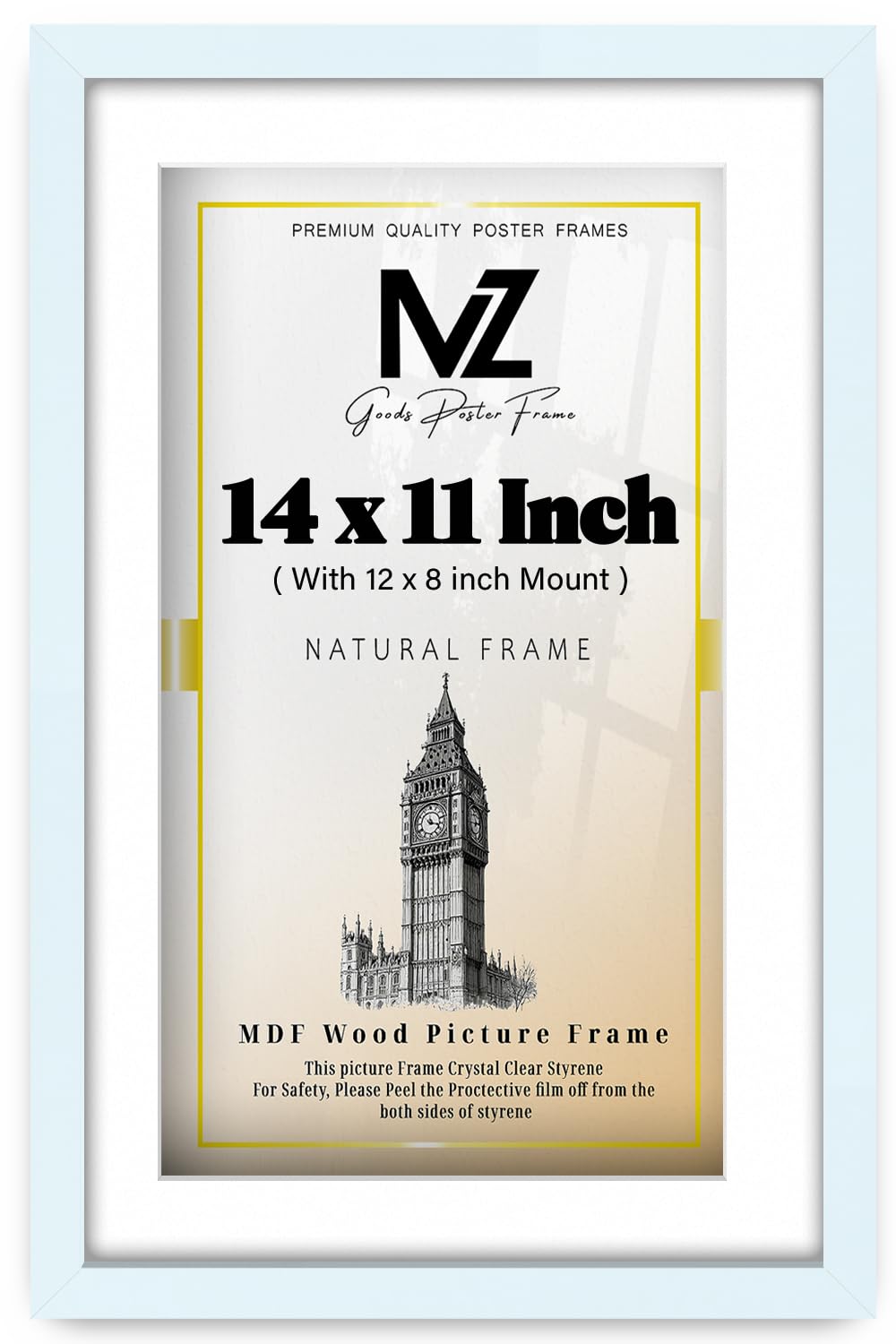 MZ GOODS | MDF Artistic Gallery Frame (35.56 x 27.94 cm) with 30.48 x 20.32 cm White Mount Engineered Wood | 11" x 14" Painting, Award, Certificate Frame [ White ]