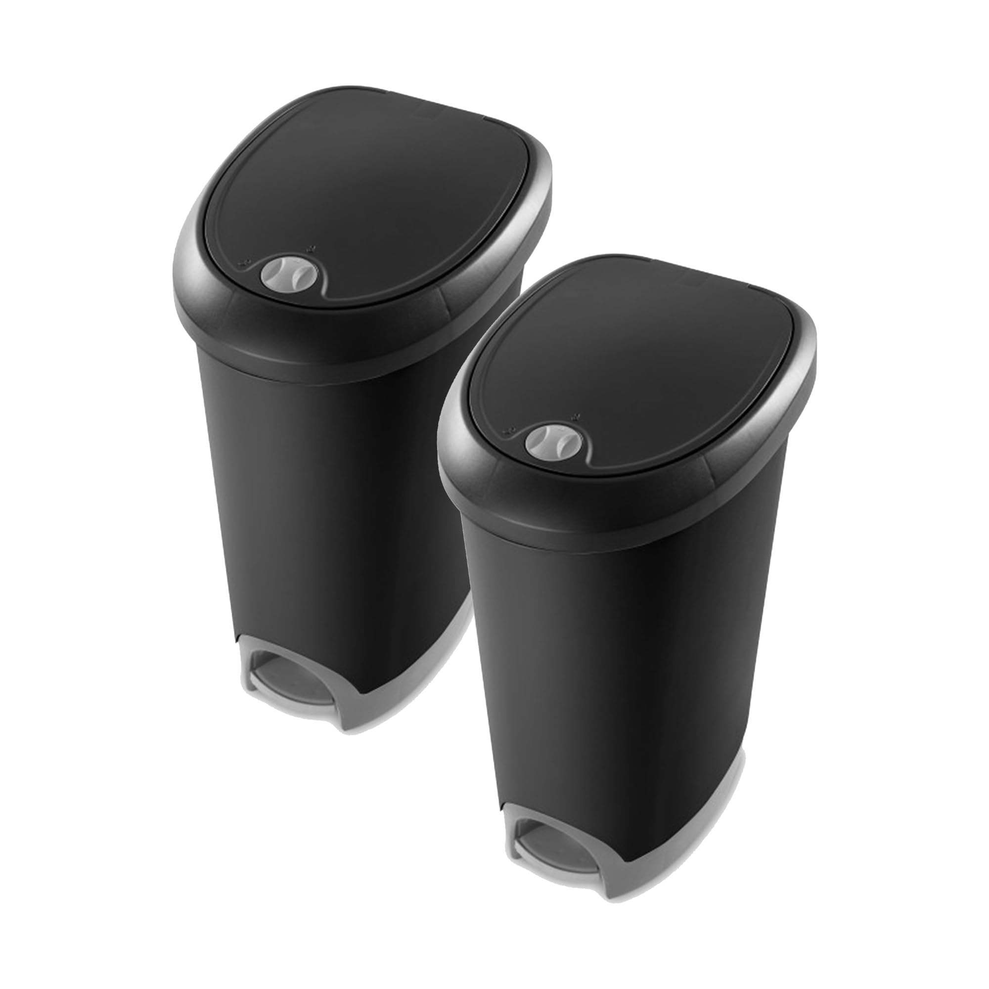 Sterilite 12.6 Gallon Locking StepOn Wastebasket with Lid, Large Trash Can for The Kitchen or Mudroom, Pedal and Lock, Black Lid and Base, 2-Pack