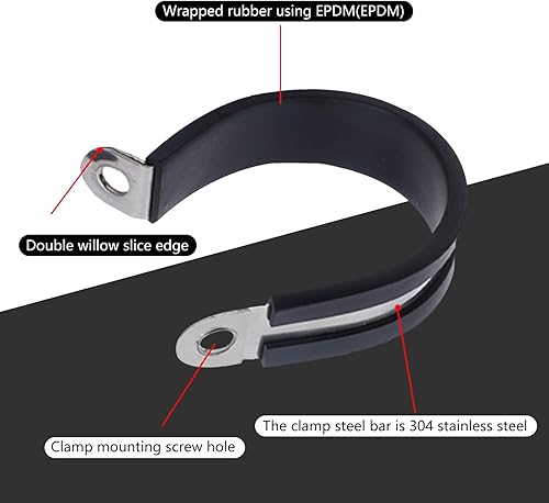 Miniatura 6 de 20 abrazaderas de cable de acero inoxidable, abrazaderas aisladas acolchadas de goma en forma de R, herramientas fijas de manguera multiusos,