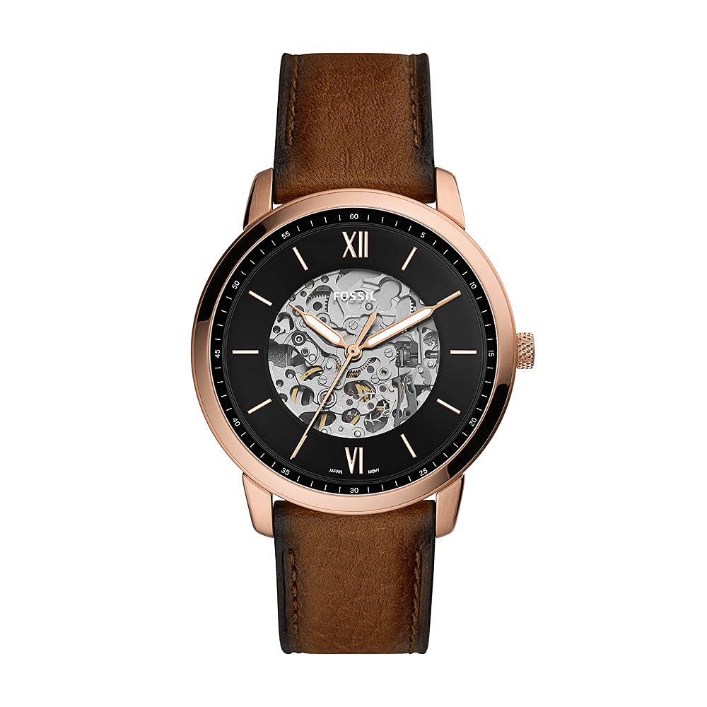Fossil Neutra Watch for Men Automatic Movement with Stainless Steel or Leather Strap Brown and Rose Gold Tone