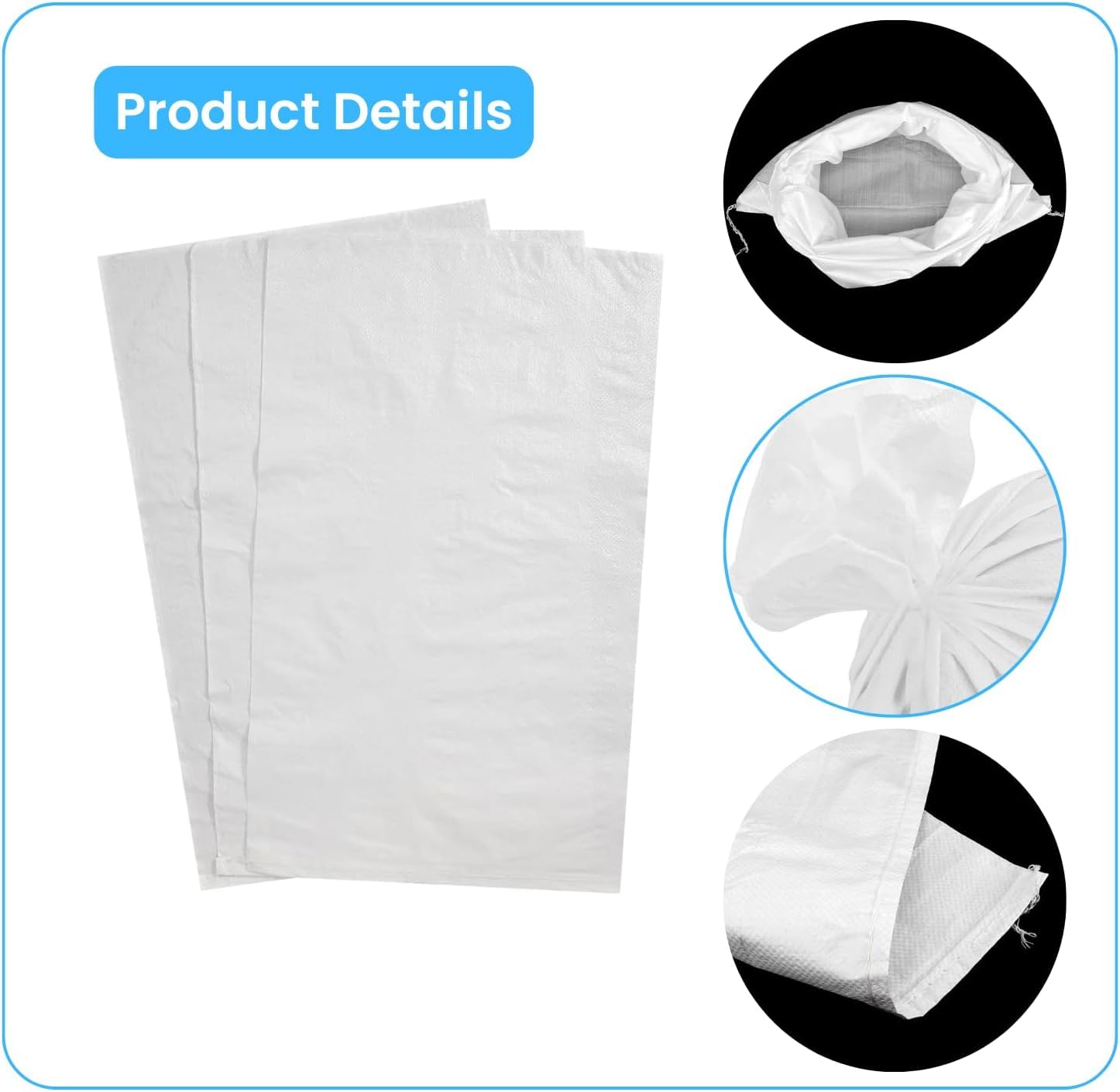 Bolsa de gravat de 50 x 80 cm, 500 bolsas de polipropileno alimentario para cereales astillero arroz y grano | Bolsas de astillero, jardín y arena | Tejidos PP | Reutilizables