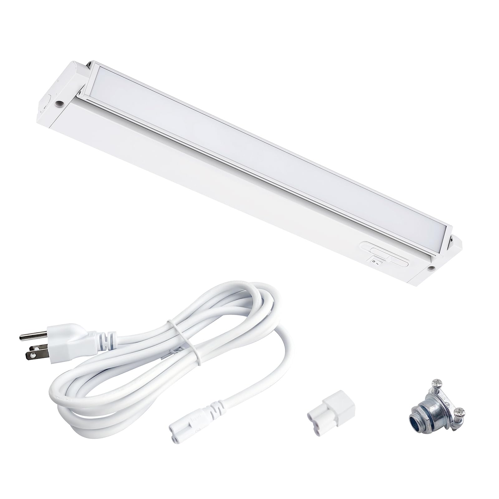 LUMILAND 12 Inch LED Under Cabinet Lighting with ETL Listed, Hardwired or Plug-in, 3 Color Levels Dimmable, Adjustable Lighting Direction, White