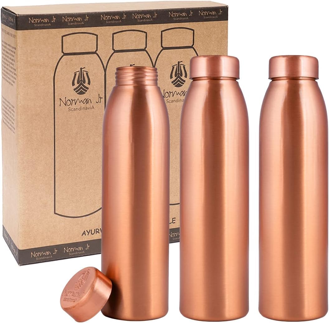NORMAN JR Bouteille D'eau En Cuivre 1L- Coffret Cadeau De 3, Plaine 1