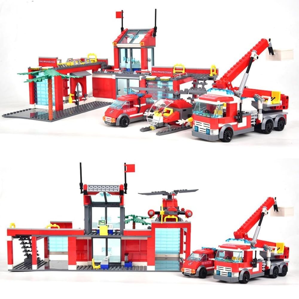 JUCYJULY City Police Station Building Set with 2 Emergency Vehicles - Detailed Brick Construction Toy with Multi-Level Headquarters, Barriers, Searchlights, Parachute & Tree (6007)