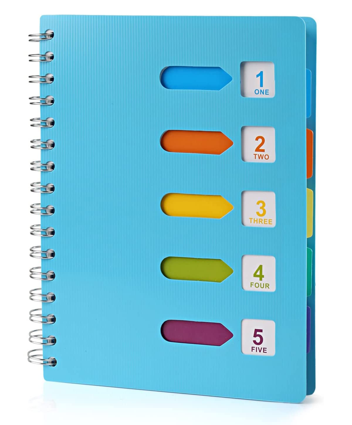 A5 Subject Notebook with Lined Page, 5 Colored Divider Subject Notebook Wirebound Spiral Notebook Hardcover Memo Planner Journal Pad for Students Teens Office School (Blue)