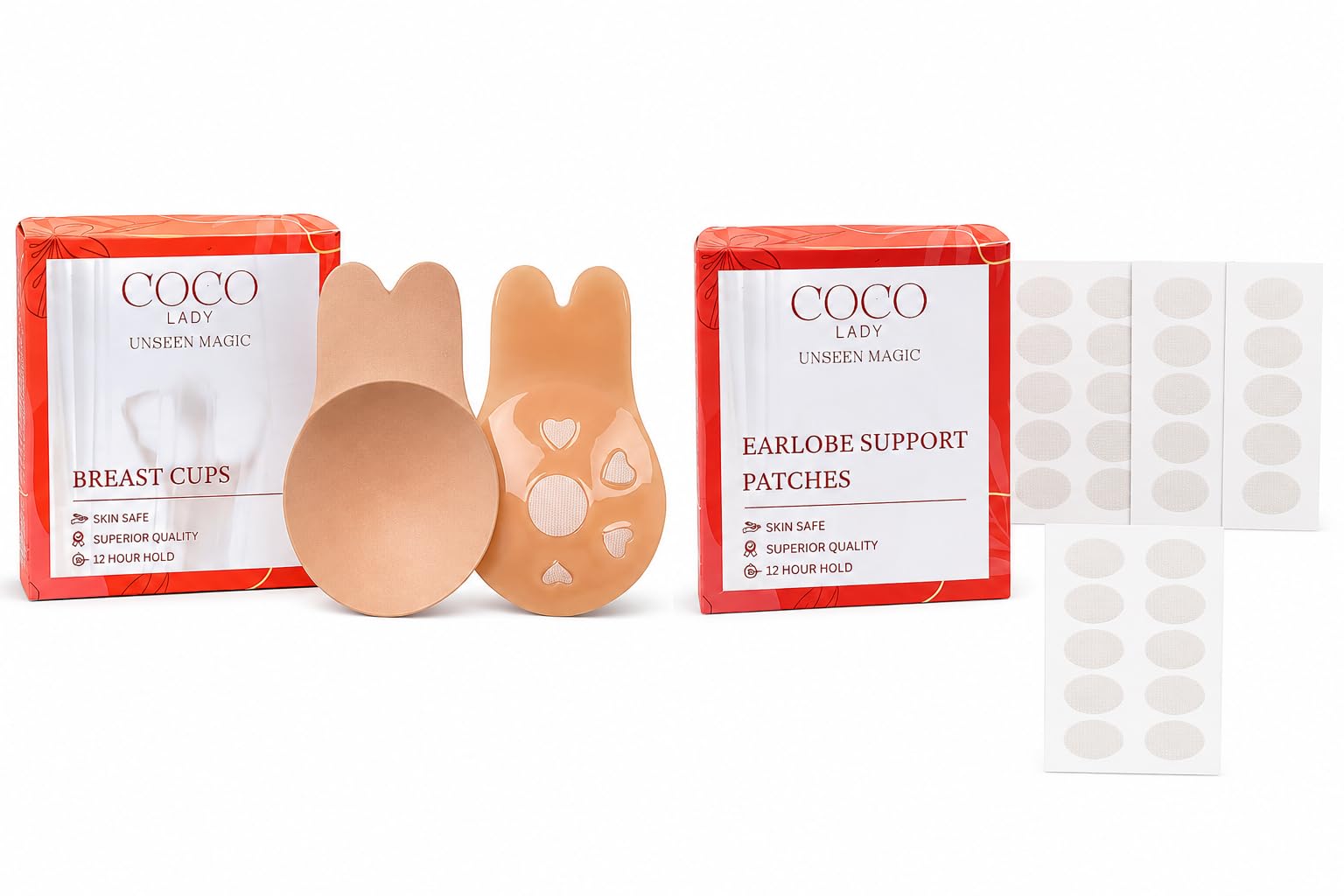Breast Lift Cups for Women with Ear Lobe Support Patches | Reusable Sticky Bra Cups | Invisible Self-Adhesive Silicone Push Up Bra | Strapless Backless Bra for Saree, Gown & Dresses Nude-picture-43