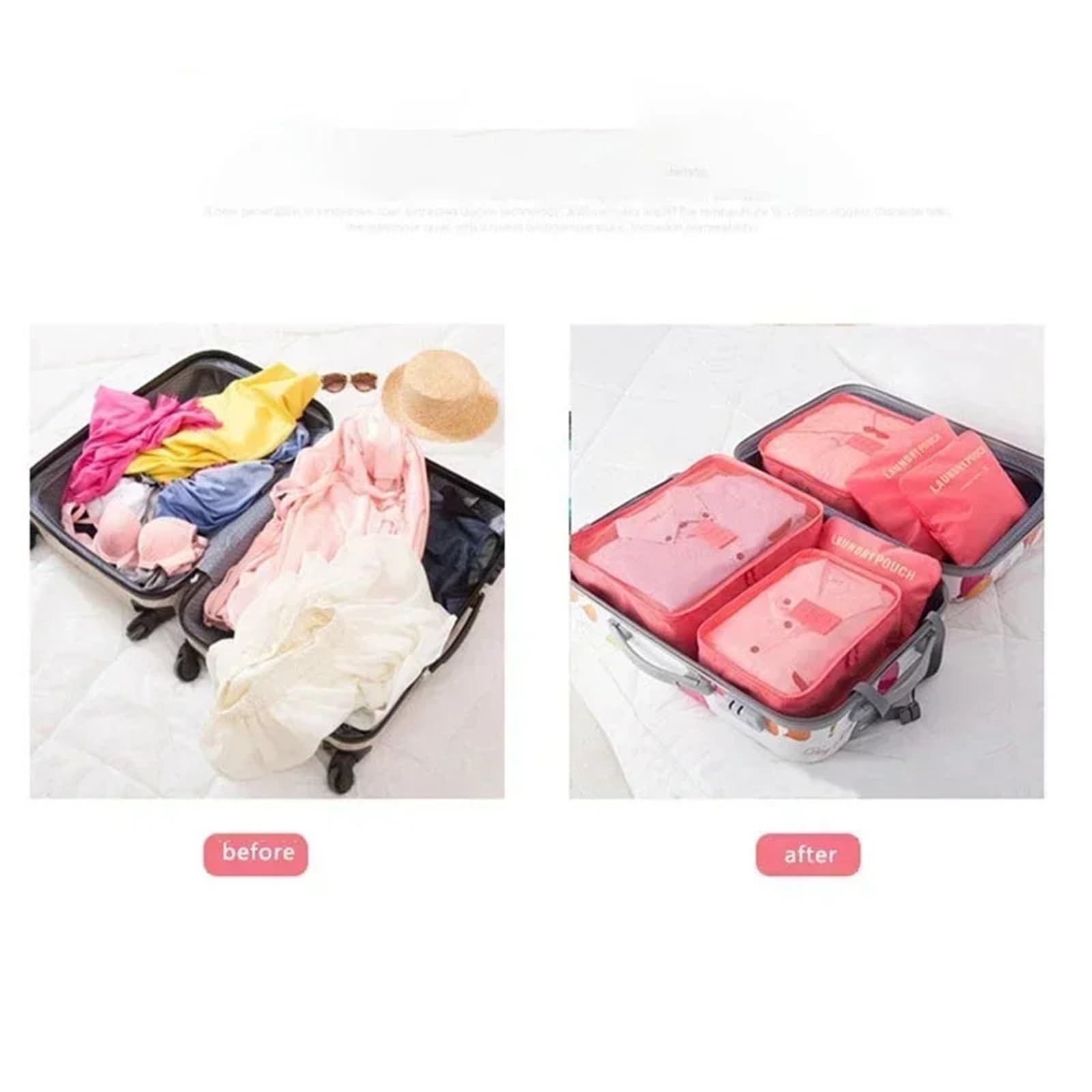 Set Da 6 Pezzi, Organizer Viaggio Pieghevoli, Borse Portaoggetti Con Cerniera For Valigia, Di Cubi Imballaggio, Custodie Portatili For Bagagli per Vestiti, Scarpe, Cosmetici(Pink)
