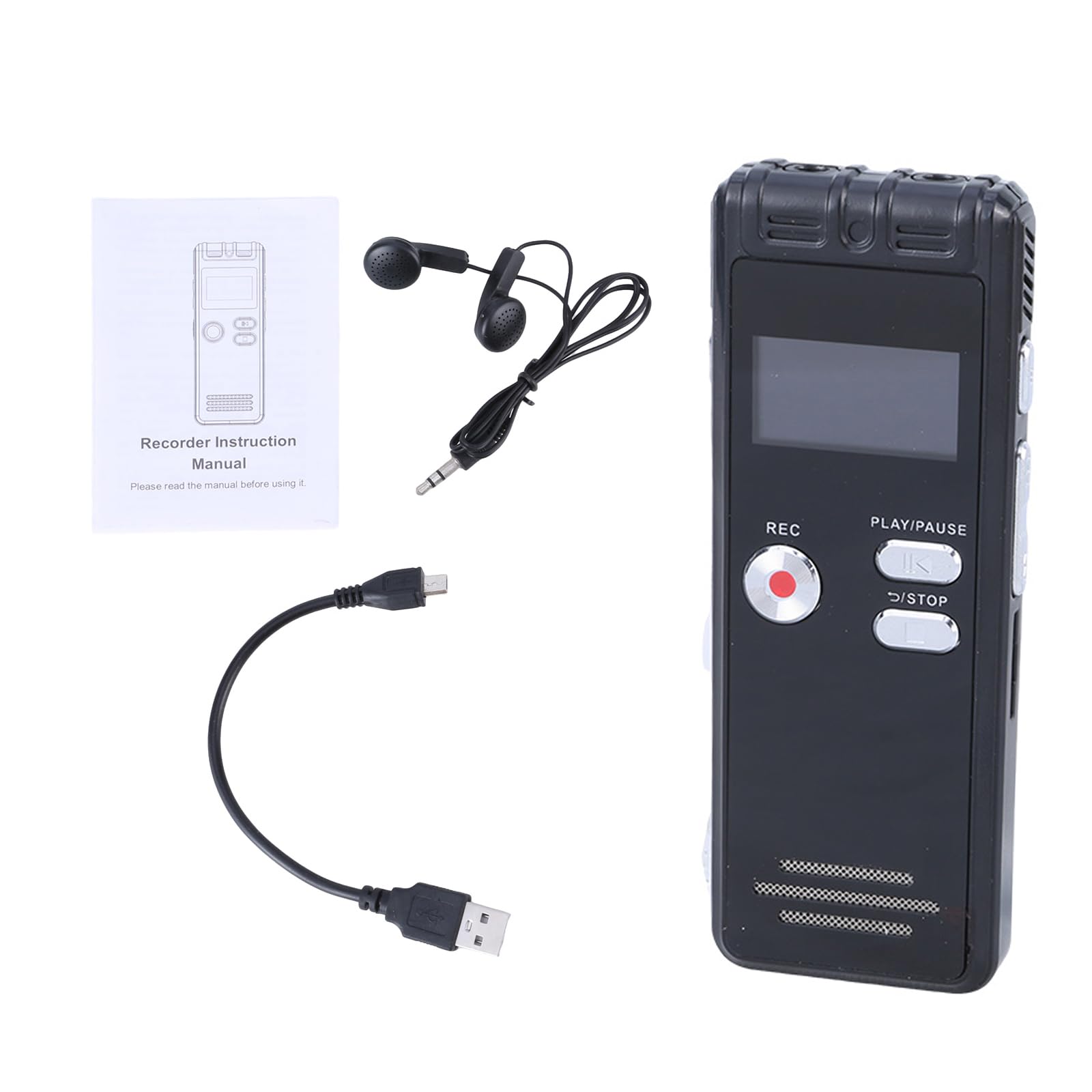 Grabadora digital activada por voz de 64 GB con reproducción, grabadora de voz dictáfono de 3072 Kpbs con reducción de ruido