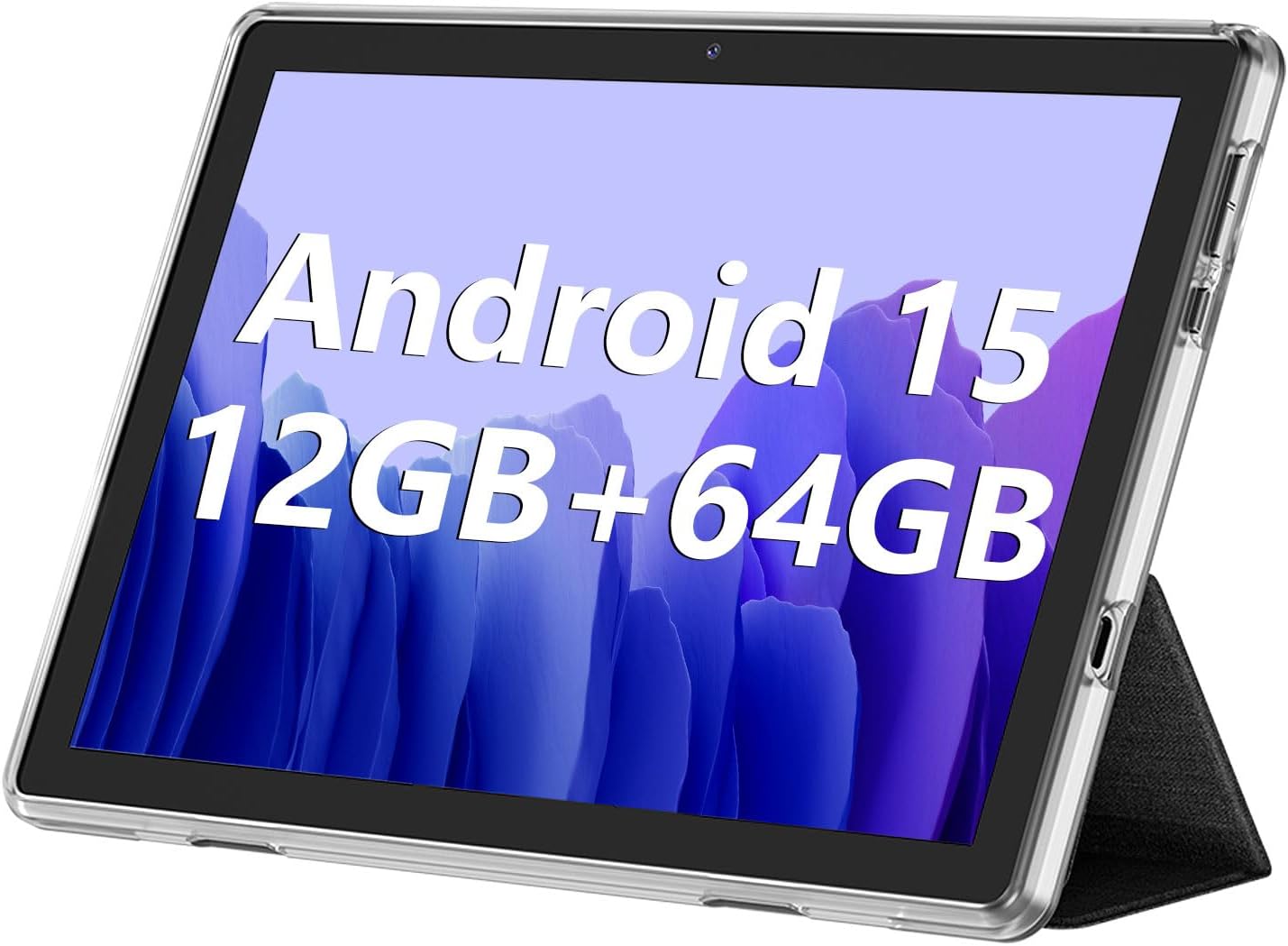 Android Tablet, 10.1 inch Android 15 Tablets 12GB(4+8) RAM / 64GB ROM / 1TB SD Card Expansion, 1280×800 IPS HD Touchscreen, 6000mAh Battery, Bluetooth 5.0, Dual Cameras, GMS, Dual Band WiFi – Silver