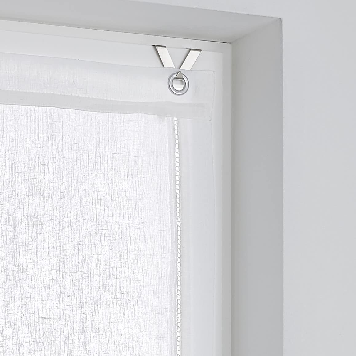 Store Romain Hedda en Lin Blanc Broderie Ourlet à Jour Dimensions : Largeur 45 cm x Hauteur 140 cm
