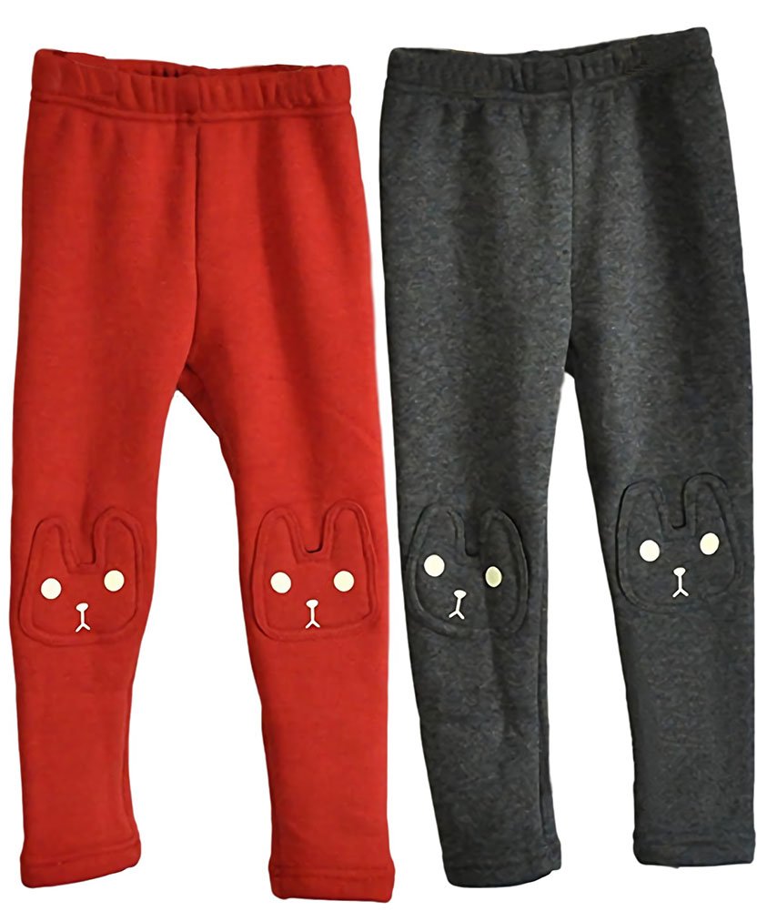 BOWKITE Leggings invernali per bambine e ragazze, con stampa coniglietto, in pile spesso, per bambini da 2 a 7 anni