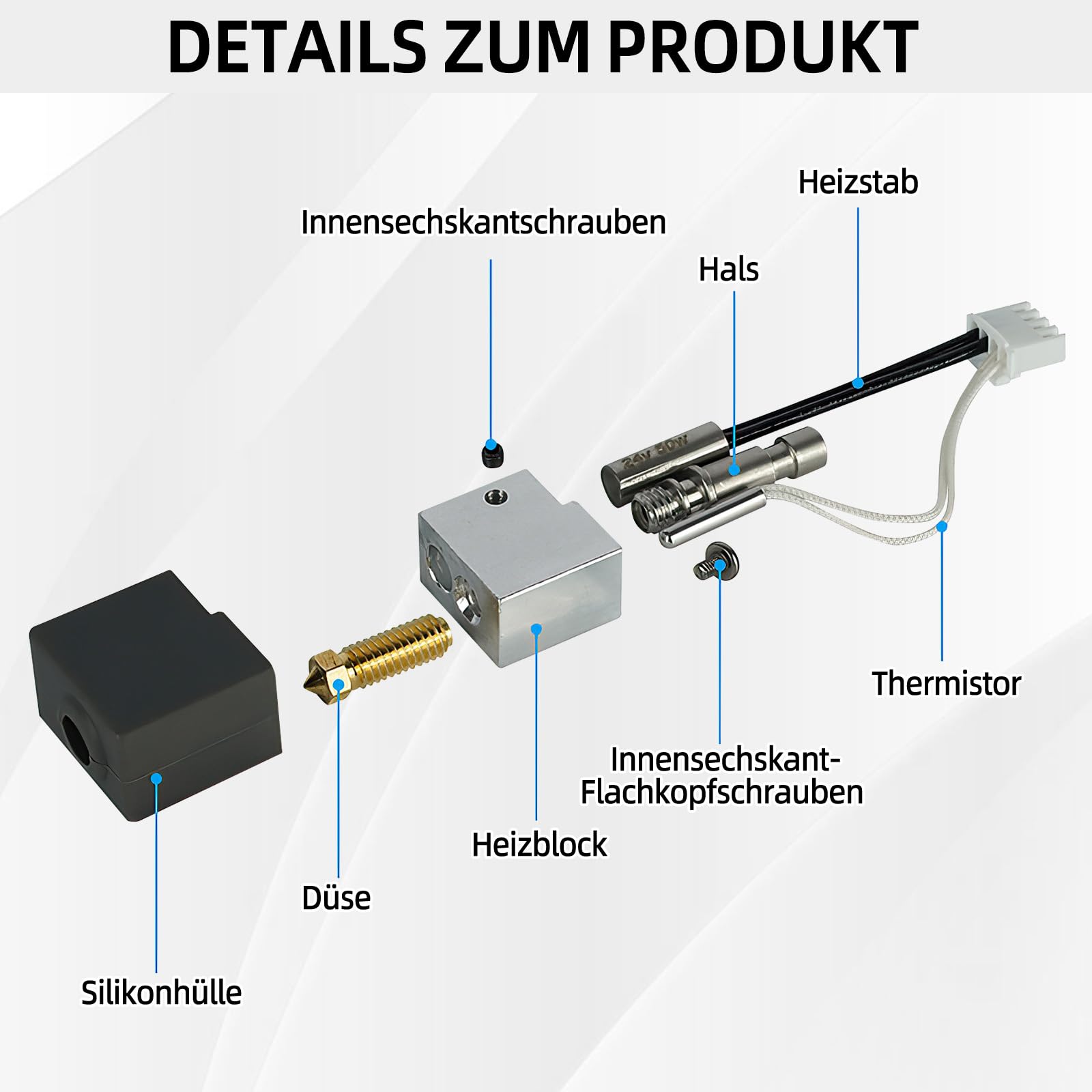 Kobra S1/S1 Combo drukarka 3D Hotend wysoka temperatura Heatbreak – dysza mosiężna 0,4 mm zainstalowana + 2 dodatkowe dysze (mosiądz + hartowana stal), Anycubic Kobra S1 Hotend Kit, Quick Swap wysoka